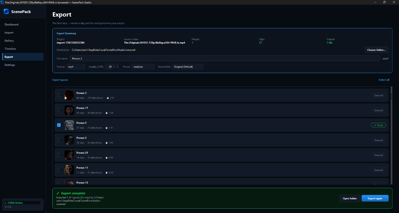 One-click export queue